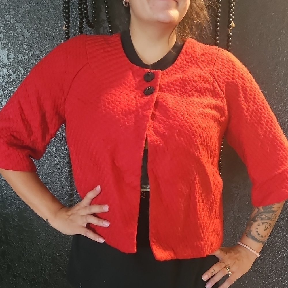 Red Textured Button-Up Jacket